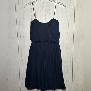NWT Elizabeth Mckay 100% Silk Spaghetti Strap Bubble Tea Dress Navy Blue Size 2